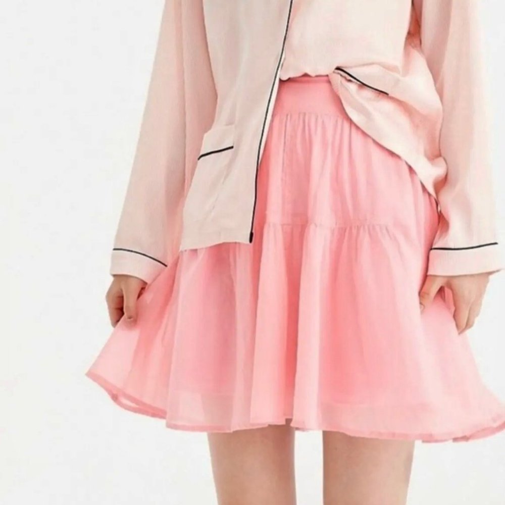 J. Crew‎ Pink Mini Skirt Cotton Voile Sz 00 Fluffy Layered Lined Lightweight Zip